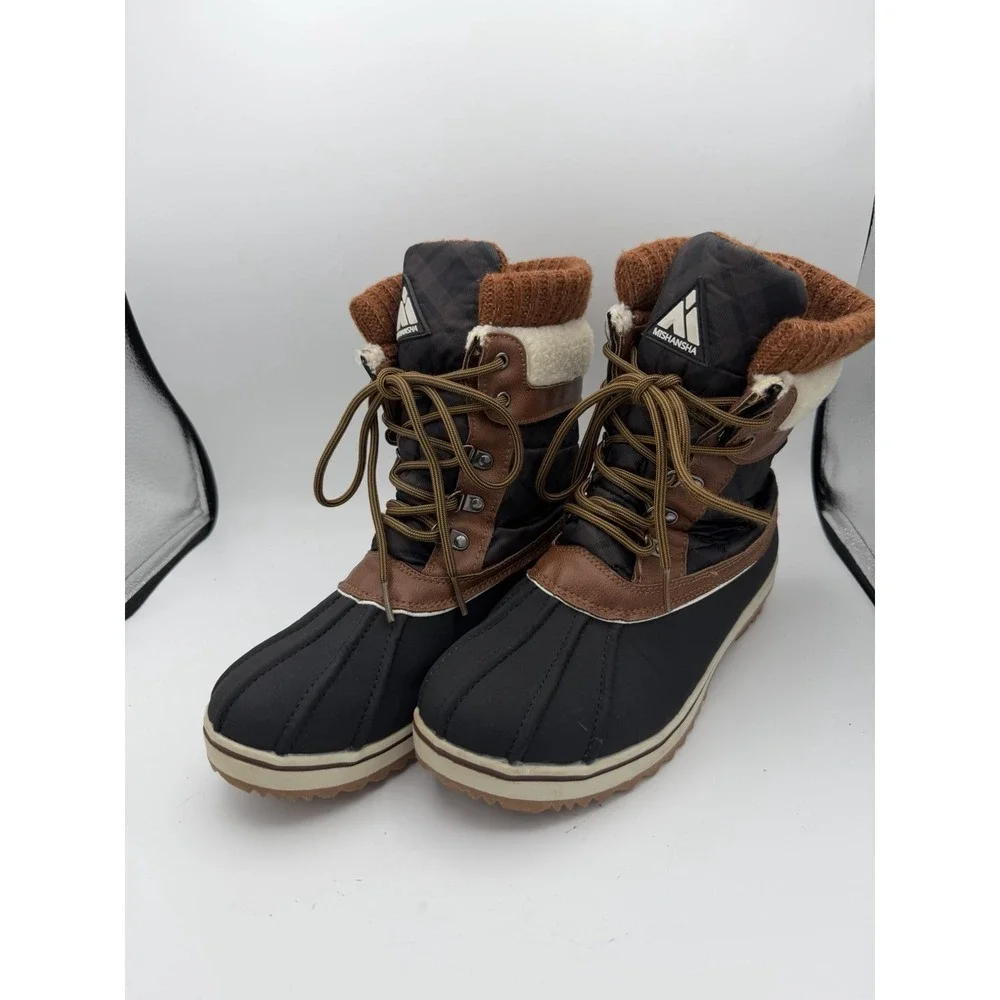 Mishansha Men's Size 9 Winter Snow Boots Faux Fur Brown Black Duck Boots.   1775